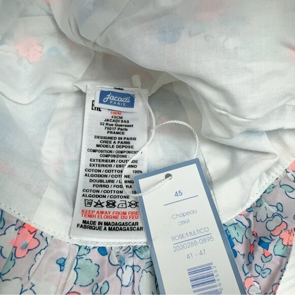 NWT Jacadi Paris Liberty Fabric Pink Floral Print Cotton Hat with Tie - Picture 3 of 4